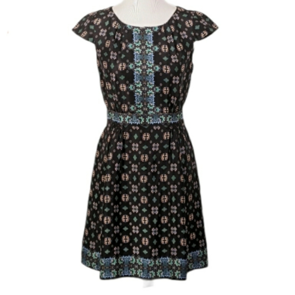 J Crew Blue Floral Cap Sleeve Silk Dress Size 4